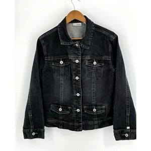 Chico's Platinum Women's 2 Large Jacket Trucker Biker Black Denim